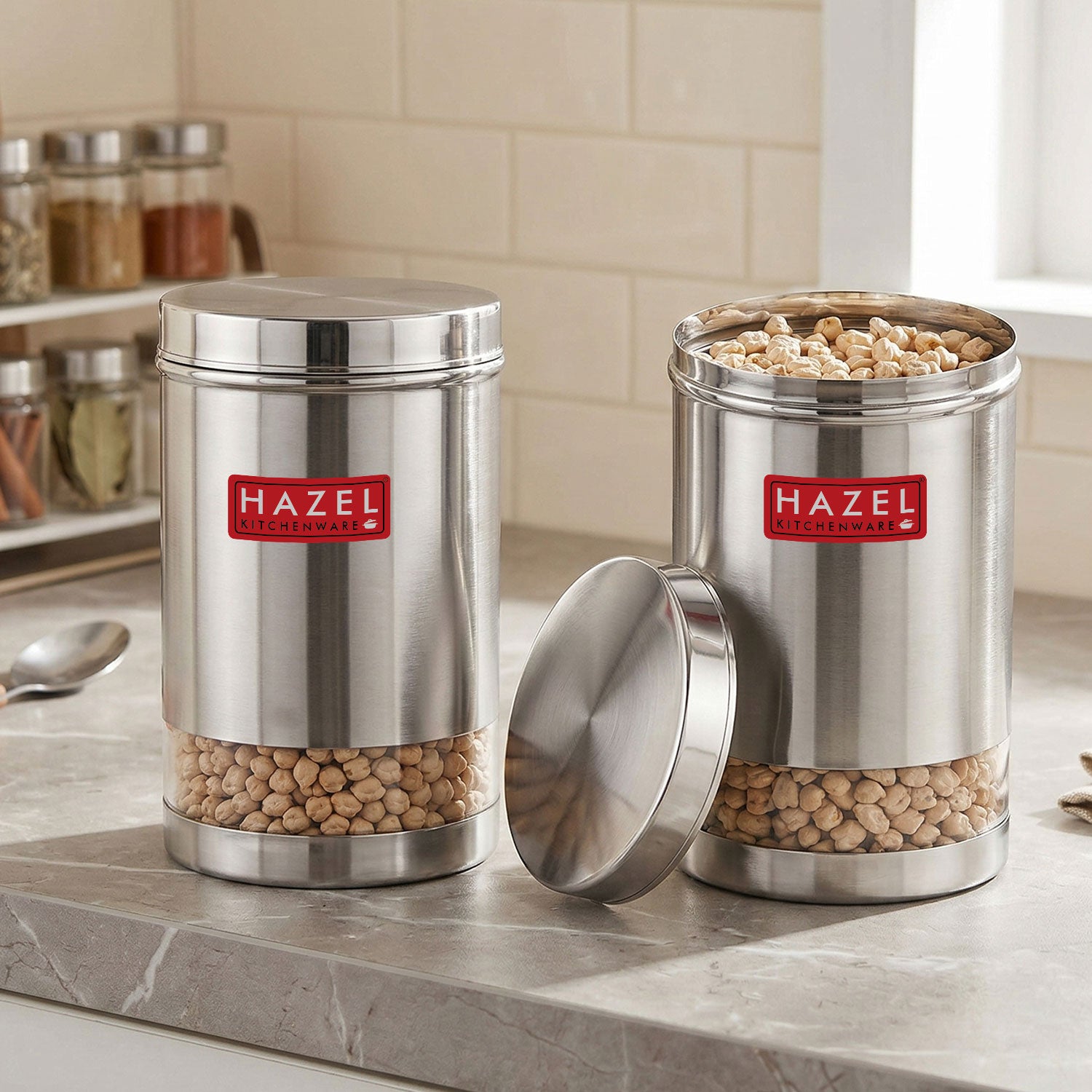 Stainless Steel Transparent Container, Glossy Finish, Set of 2 - 1.7 L Each