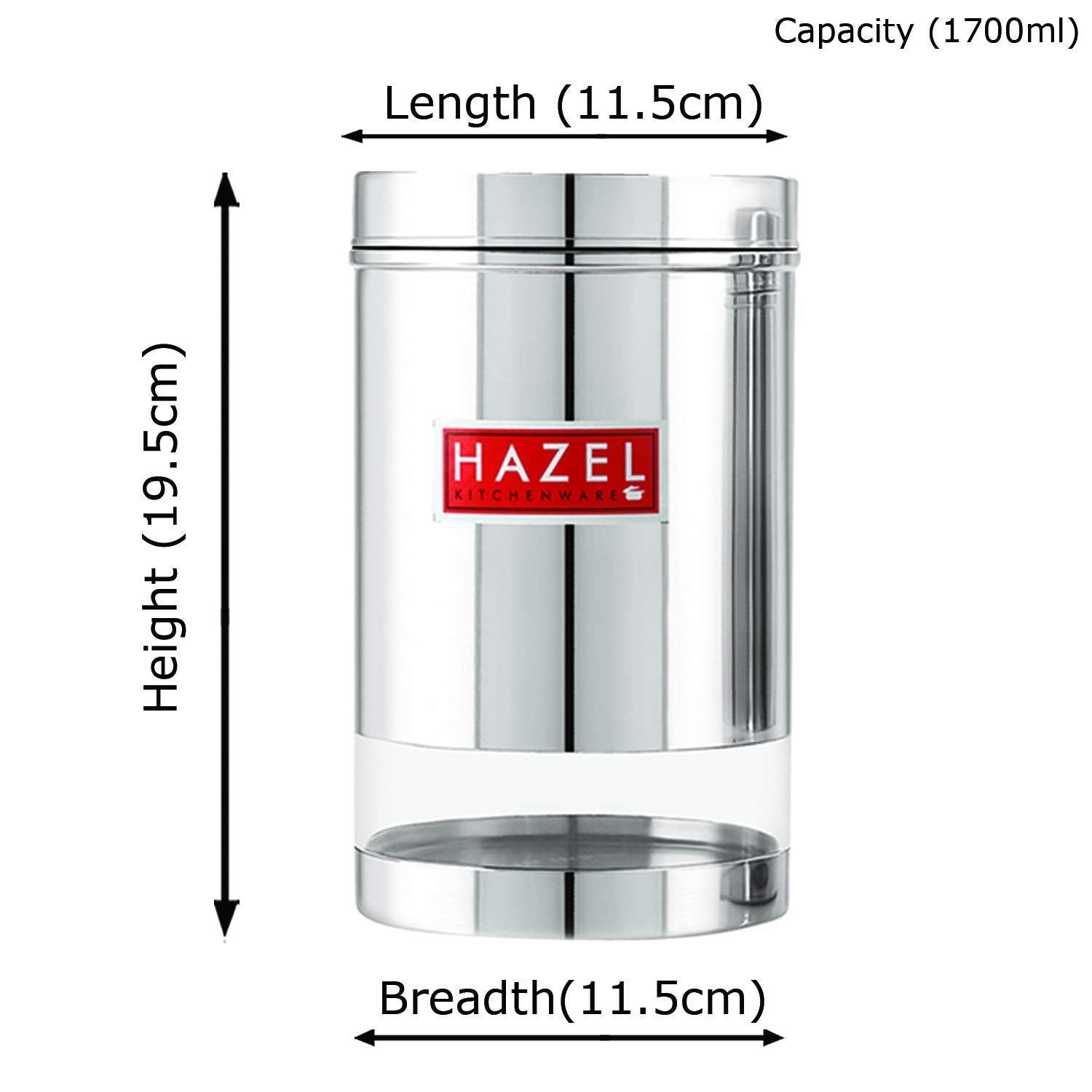 Stainless Steel Transparent Glossy Finish See Through Container, Silver, Set of 3, 1700 ml