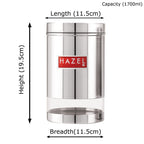 Stainless Steel Transparent Glossy Finish See Through Container, Silver, Set of 4, 1700 ml