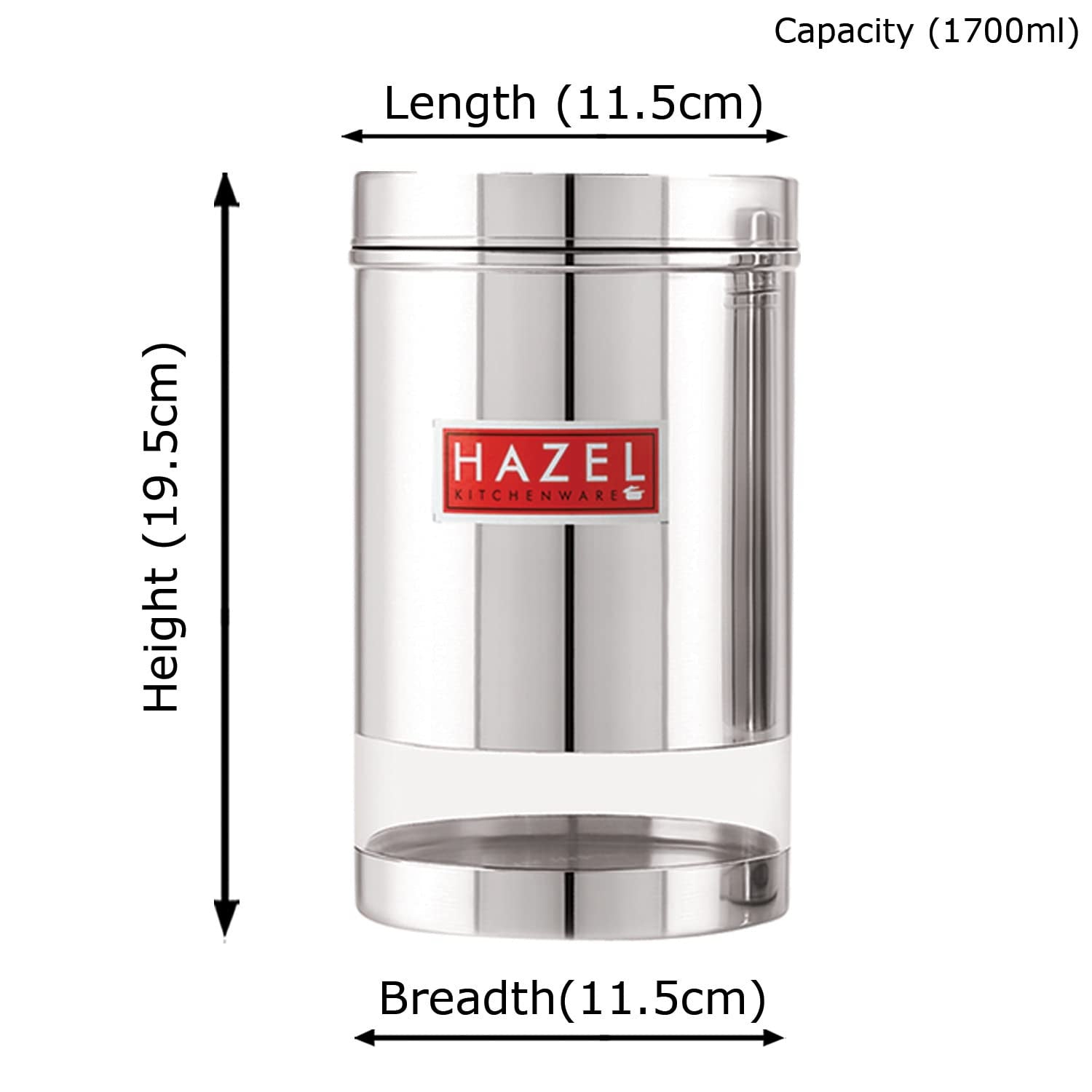 Stainless Steel Transparent Glossy Finish See Through Container, Silver, Set of 4, 1700 ml