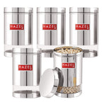 Stainless Steel Transparent Glossy Finish See Through Container, Silver, Set of 5, 1700 ml