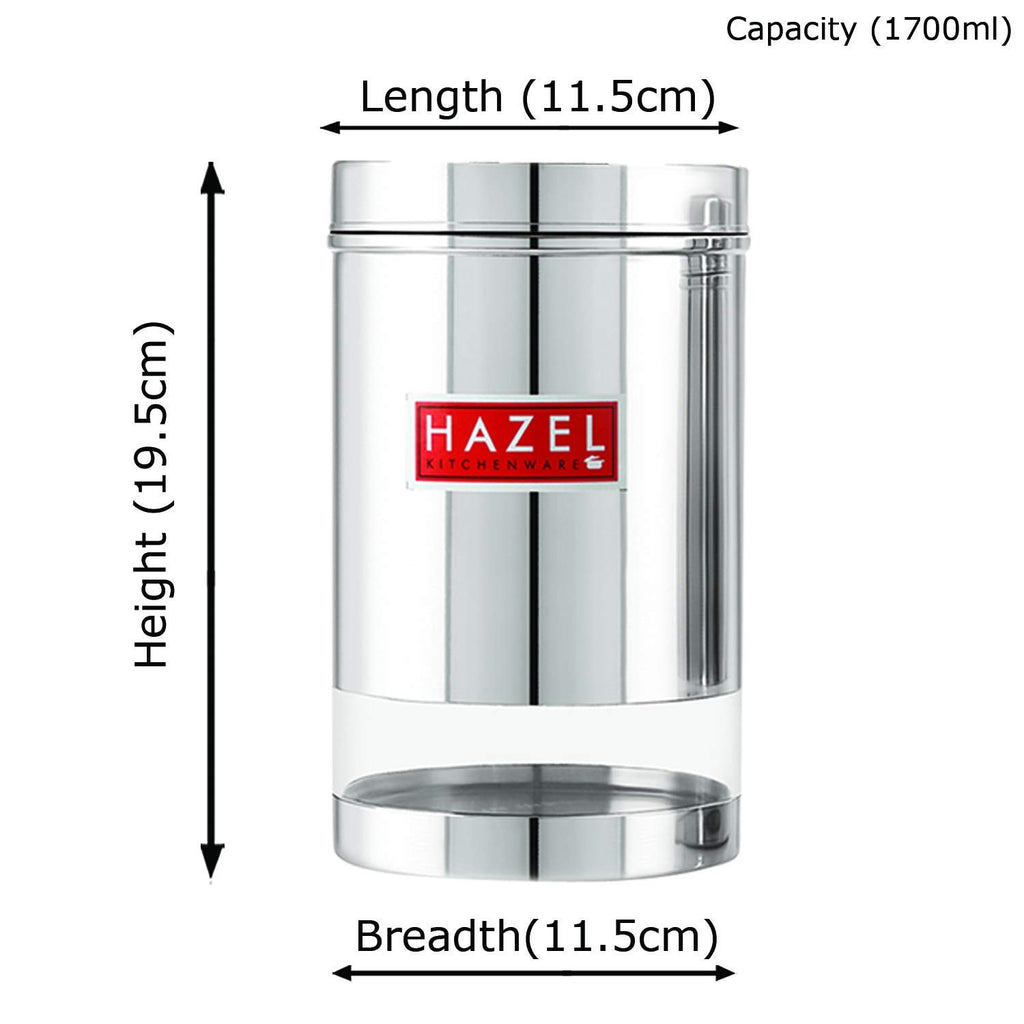 Stainless Steel Transparent Glossy Finish See Through Container, Silver, Set of 5, 1700 ml