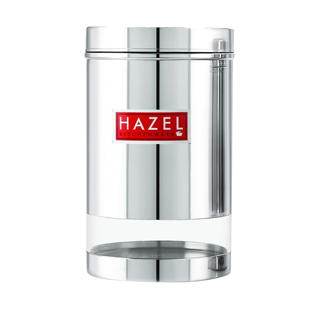 Stainless Steel Transparent Glossy Finish See Through Container, Silver, Set of 5, 1700 ml