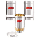 Stainless Steel Transparent Glossy Finish See Through Container, Silver, Set of 3, 1200 ml