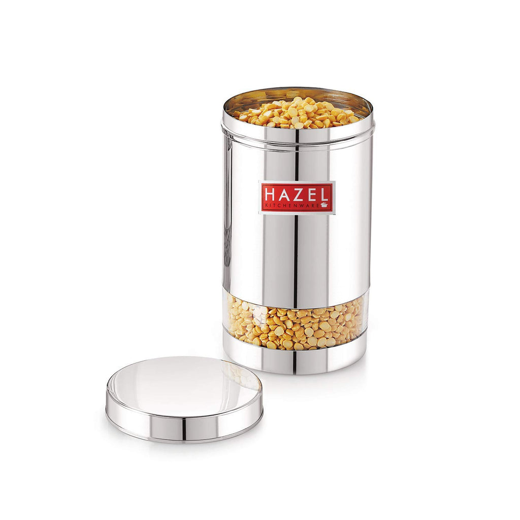 Stainless Steel Transparent Glossy Finish See Through Container, Silver, Set of 3, 1200 ml