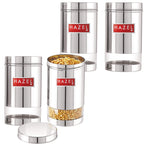 Stainless Steel Transparent Glossy Finish See Through Container, Silver, Set of 4, 1200 ml