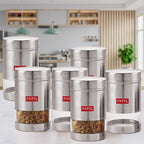 Stainless Steel Transparent Glossy Finish See Through Container, Silver, Set of 6, 1200 ml