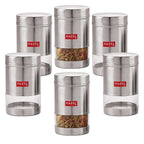 Stainless Steel Transparent Glossy Finish See Through Container, Silver, Set of 6, 1200 ml