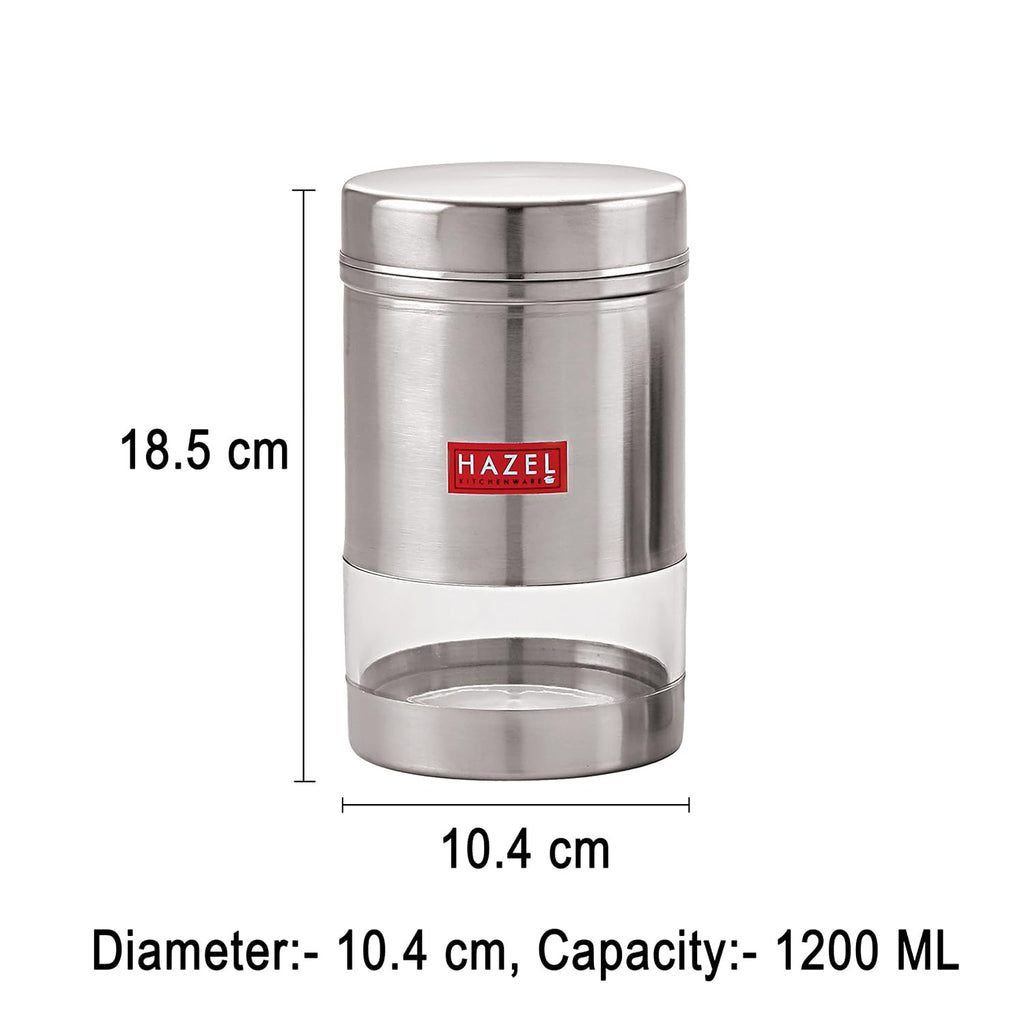 Stainless Steel Transparent Glossy Finish See Through Container, Silver, Set of 6, 1200 ml