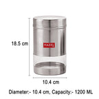 Stainless Steel Transparent Glossy Finish See Through Container, Silver, Set of 6, 1200 ml