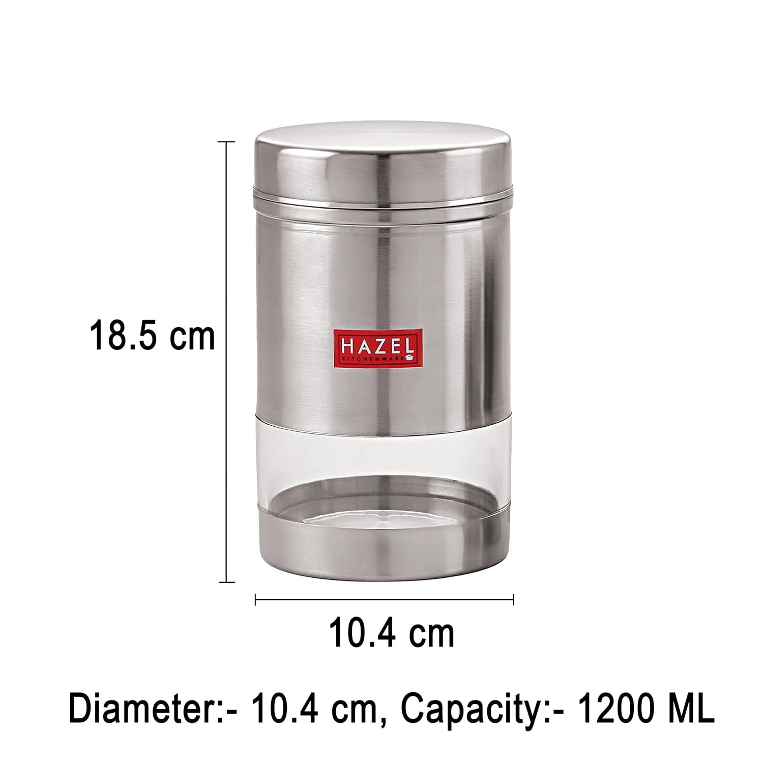 Stainless Steel Transparent Glossy Finish See Through Container, Silver, Set of 6, 1200 ml