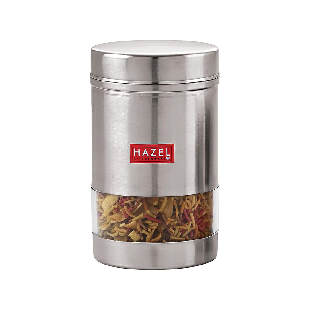 Stainless Steel Transparent Glossy Finish See Through Container, Silver, Set of 6, 1200 ml
