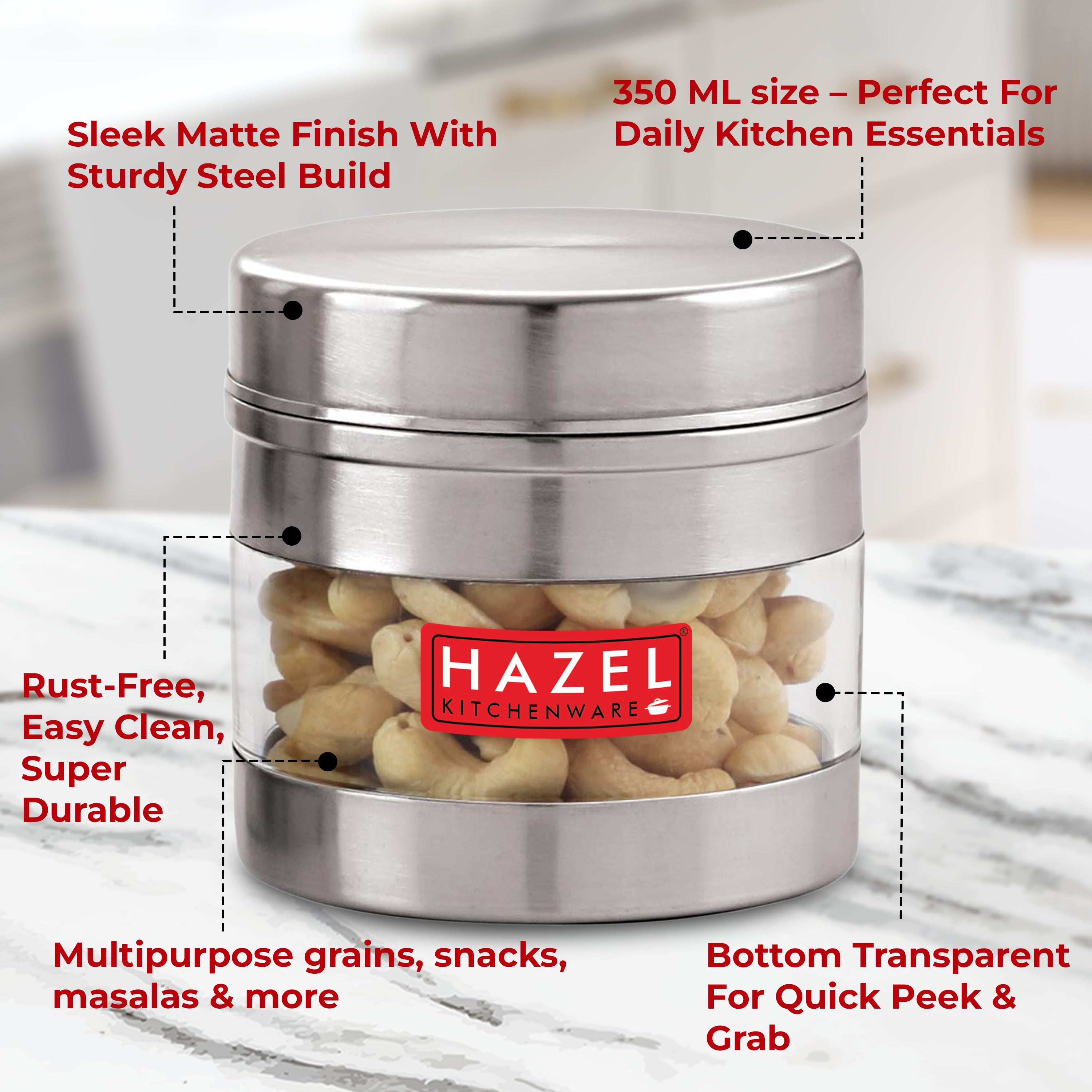 Stainless Steel Airtight Kitchen Storage Container Set, 5 pcs
