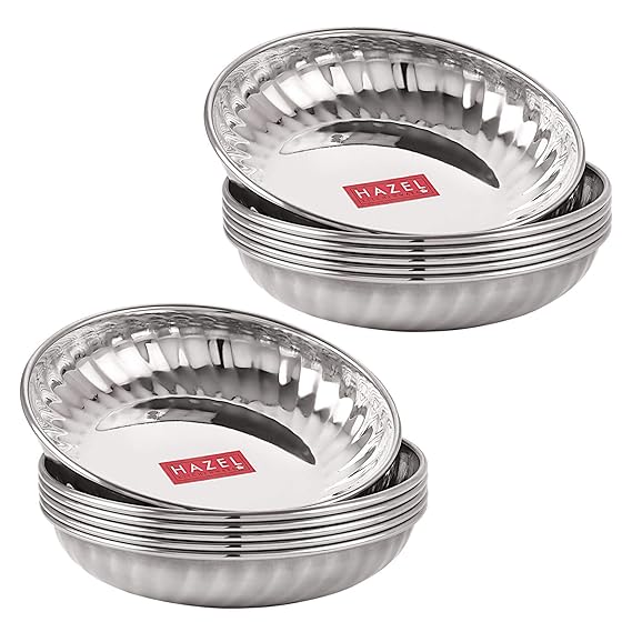 Stainless Steel Serving Sweet Dish Dessert Plate, Set of 12, 200 ml Each, Silver