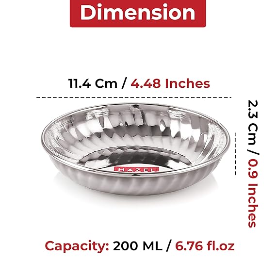 Stainless Steel Serving Sweet Dish Dessert Plate, Set of 12, 200 ml Each, Silver
