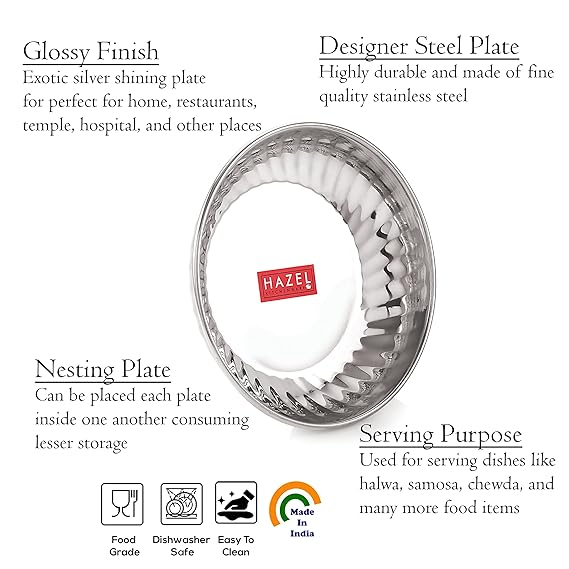 Stainless Steel Serving Sweet Dish Dessert Plate, Set of 12, 200 ml Each, Silver