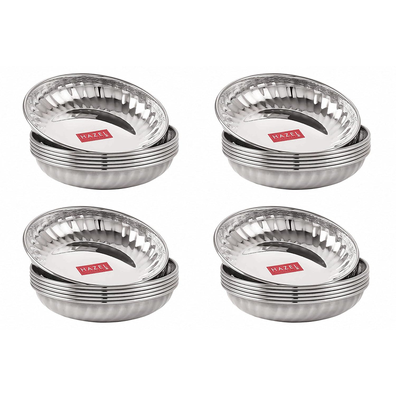 Stainless Steel Serving Sweet Dish Dessert Plate, Set of 24, 200 ml Each, Silver