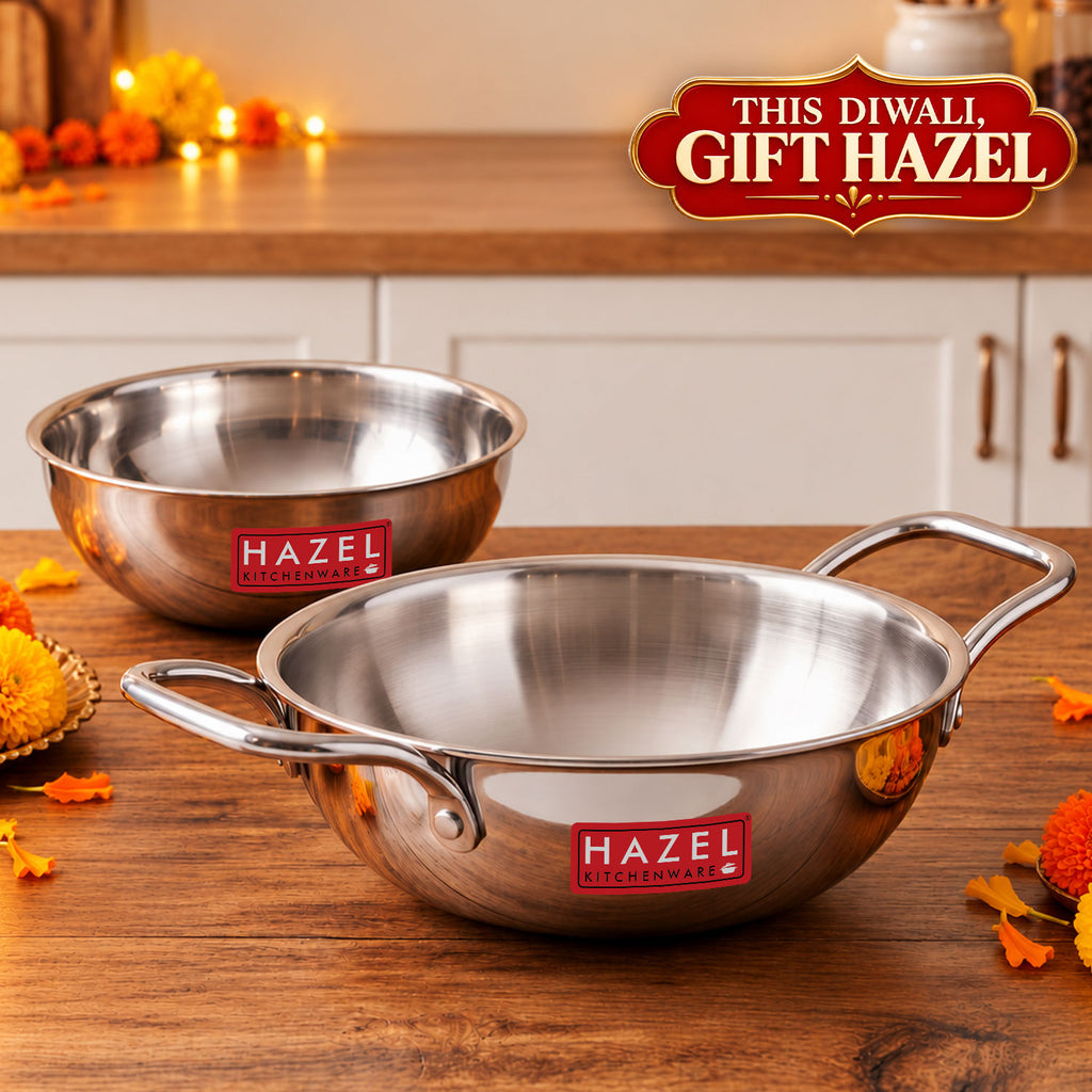 Triply Stainless Steel  Kadhai/Tasra with Induction Base, 1500 ml, 20.5 cm