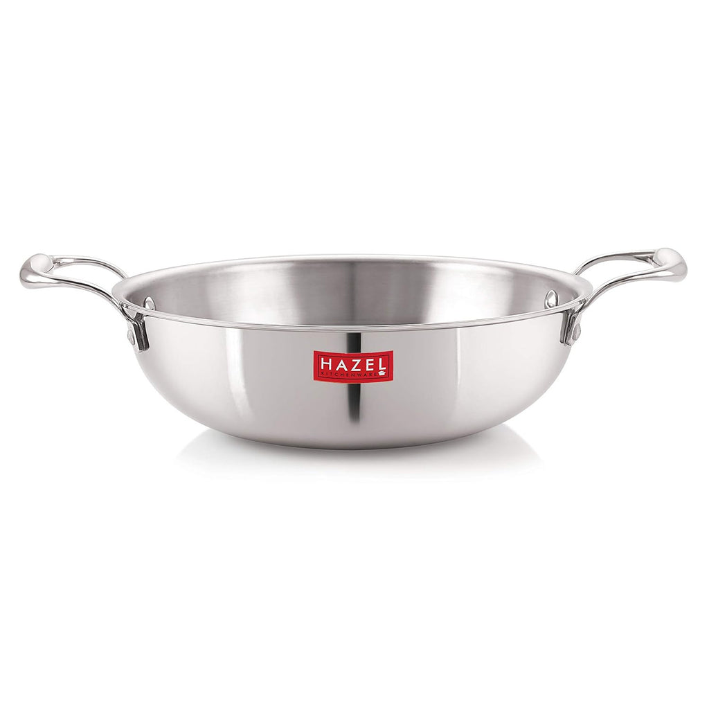Triply Stainless Steel Induction Bottom Tasra and Kadhai With Steel Lid, 2.6 Litre, 24.5 cm