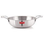 Triply Stainless Steel Induction Bottom Tasra and Kadhai With Steel Lid, 2.6 Litre, 24.5 cm