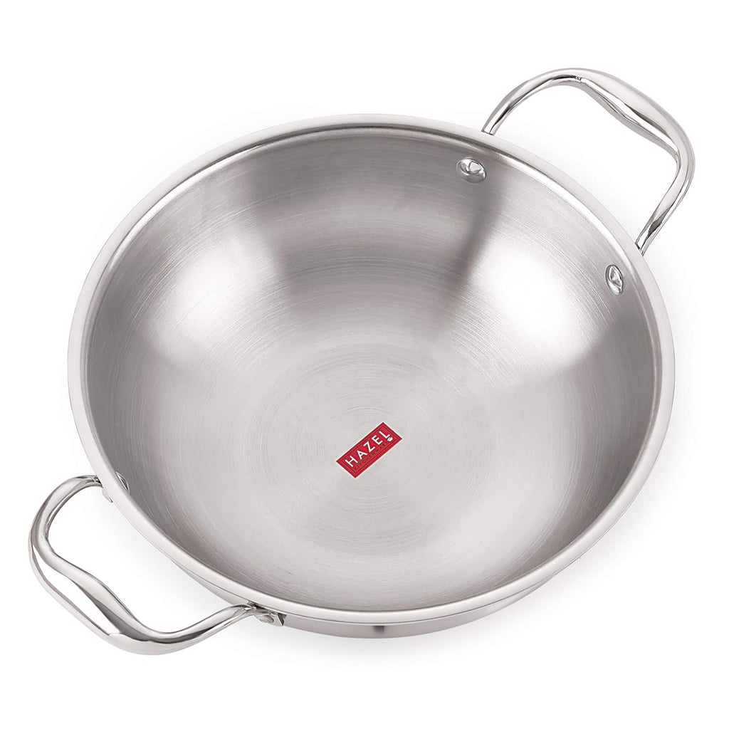 Triply Stainless Steel Induction Bottom Tasra and Kadhai With Steel Lid, 2.6 Litre, 24.5 cm