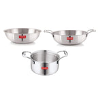 Triply Stainless Steel Induction Bottom Kadhai and Tasra 1.2 Litre, Tope With Handle 2300 ml