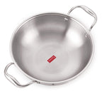 Triply Stainless Steel Induction Bottom Kadhai and Tasra 1.2 Litre, Tope With Handle 2300 ml