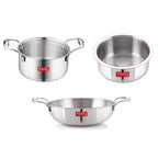 Triply Stainless Steel Induction Bottom Tope and Tope With Handle 2300 ml, Kadhai 1200 ml