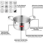 Triply Stainless Steel Induction Bottom Tope and Tope With Handle 2300 ml, Kadhai 1200 ml