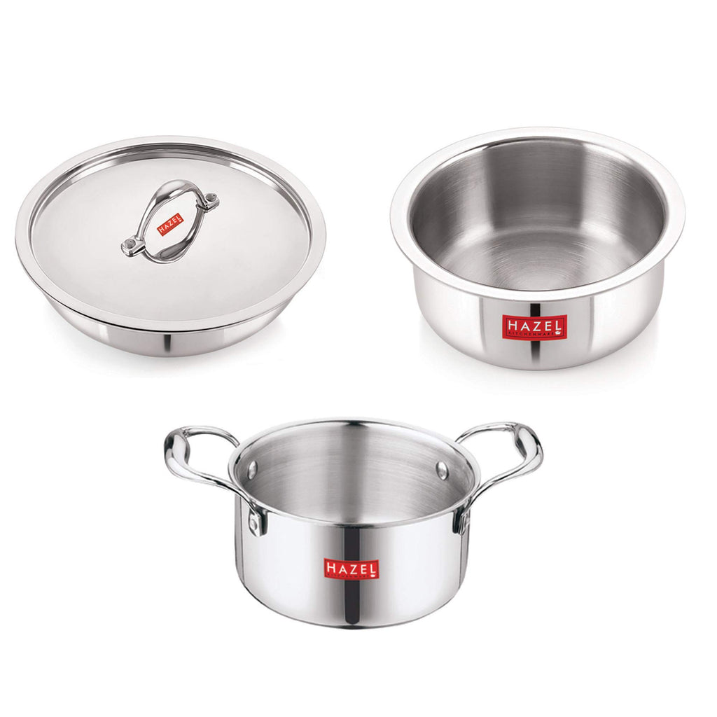 Triply Stainless Steel Induction Bottom Tope and Tope With Handle 2300 ml, Tasra 1200 ml With Stainless Steel Lid