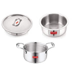 Triply Stainless Steel Induction Bottom Tope and Tope With Handle 2300 ml, Tasra 1200 ml With Stainless Steel Lid