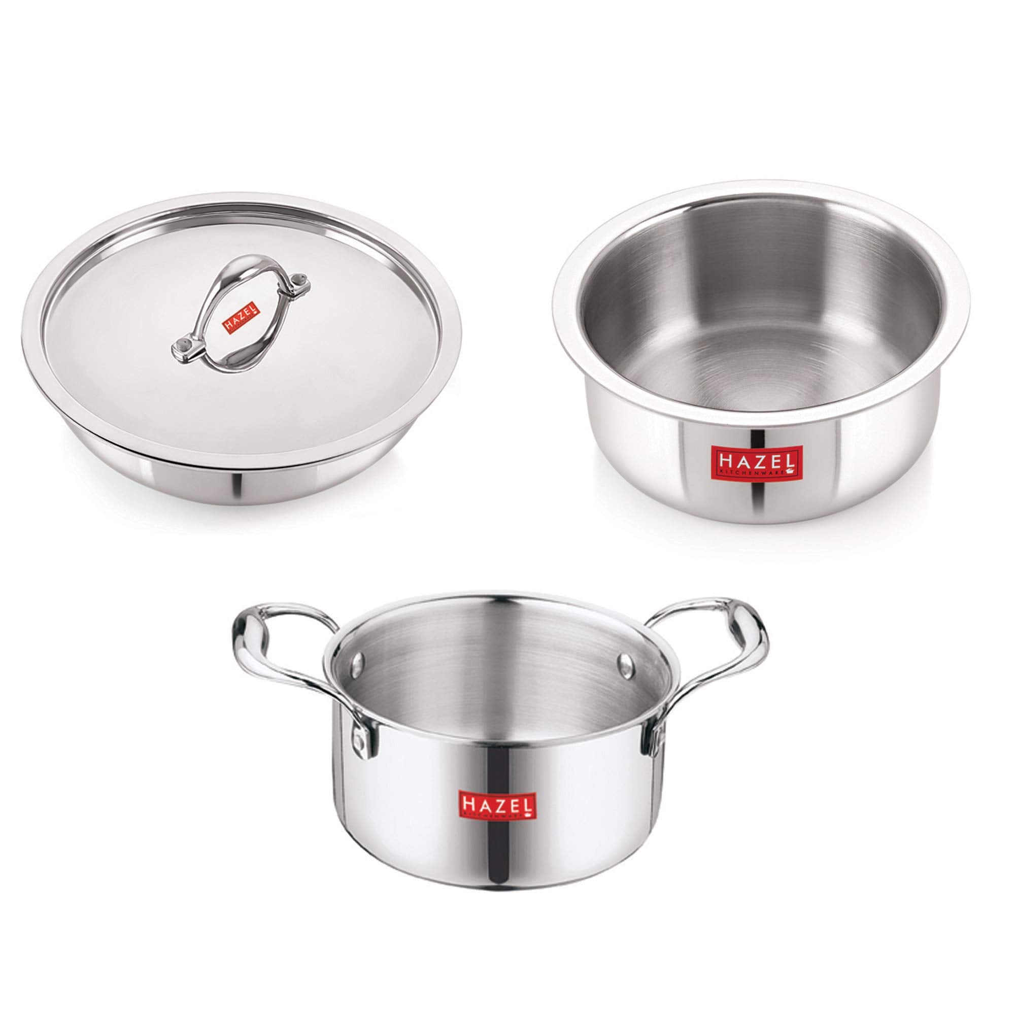 Triply Stainless Steel Induction Bottom Tope and Tope With Handle 2300 ml, Tasra 1200 ml With Stainless Steel Lid