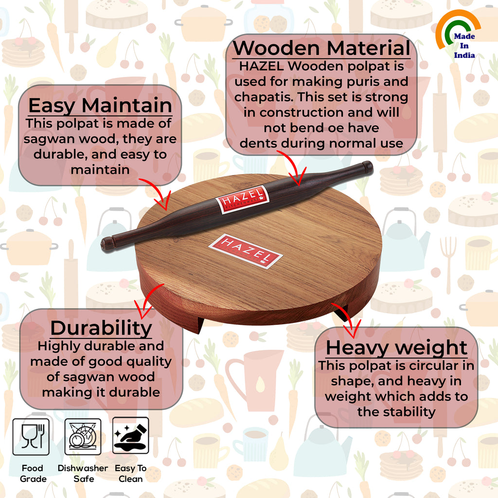 Sagwan Polpat Chakla Roti Chapati Maker 23 cm With Sheesham Roti Roller Belan Rolling Pin 34 cm