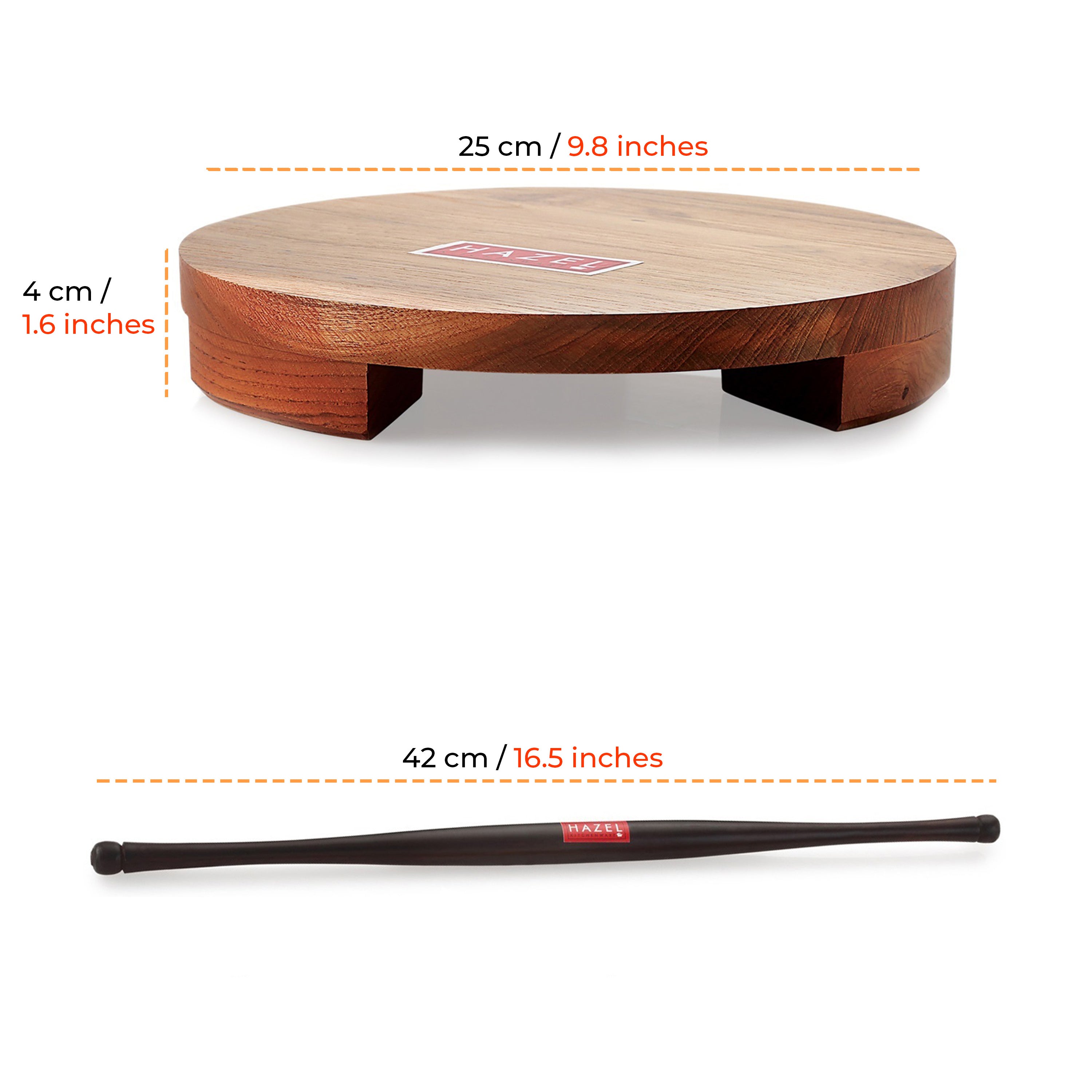 Sagwan Polpat Chakla Roti Chapati Maker 24 cm With Sheesham Roti Roller Belan Rolling Pin 42 cm