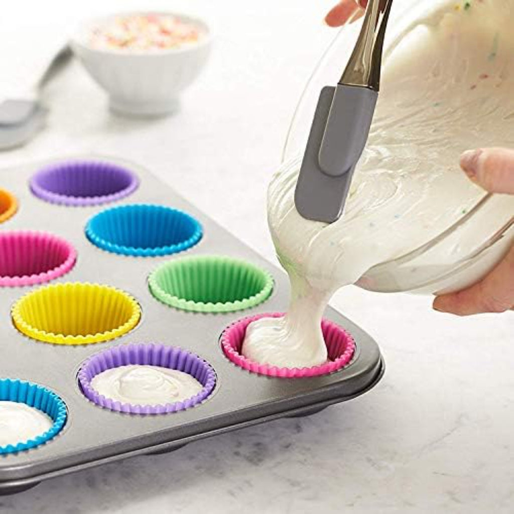 Silicone Reusable Round Muffin Moulds, Set of 24, Multicolor