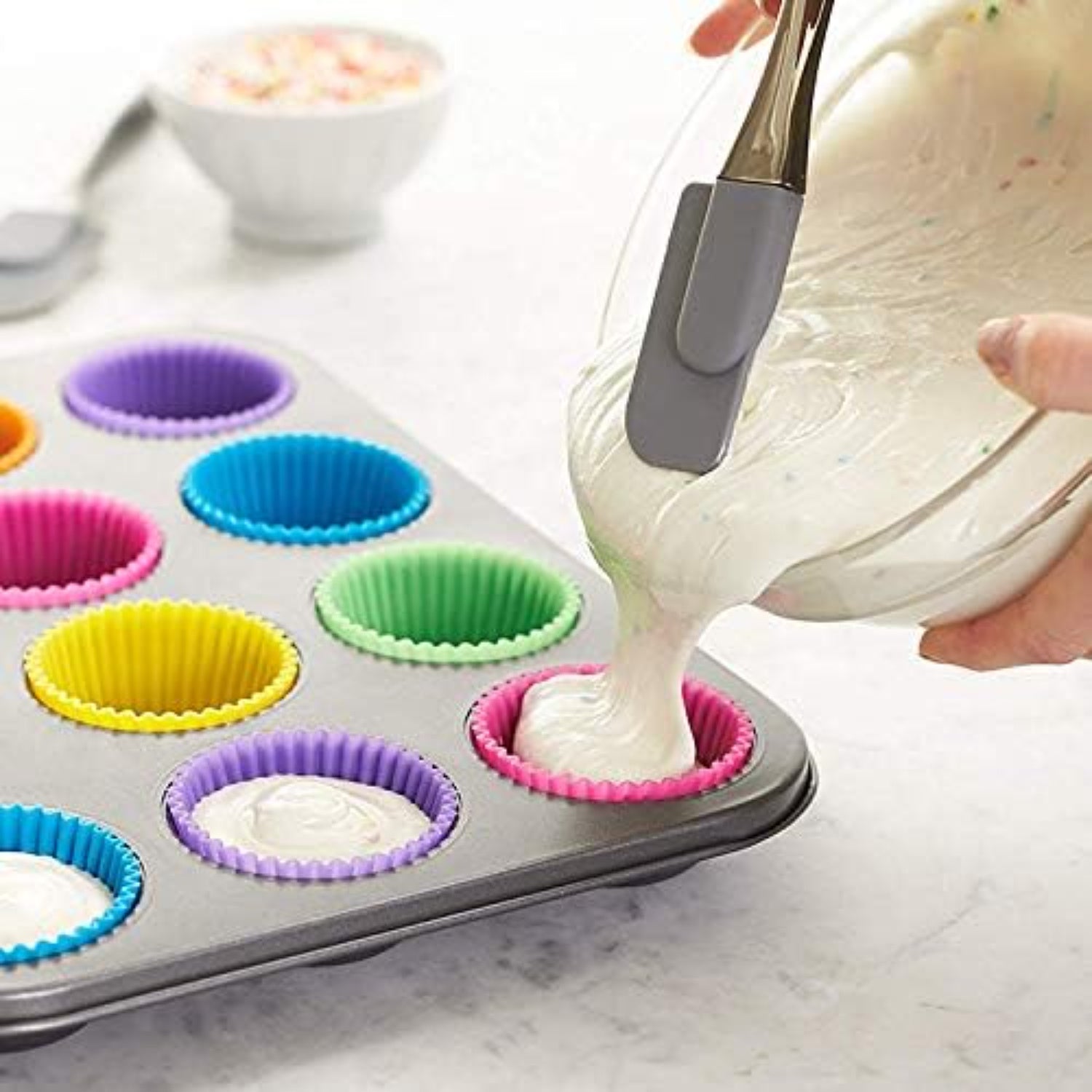 Silicone Reusable Round Muffin Moulds, Set of 24, Multicolor