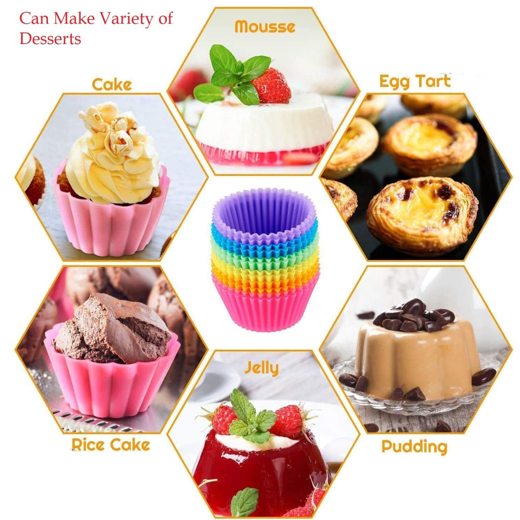 Silicone Reusable Round Muffin Moulds, Set of 24, Multicolor