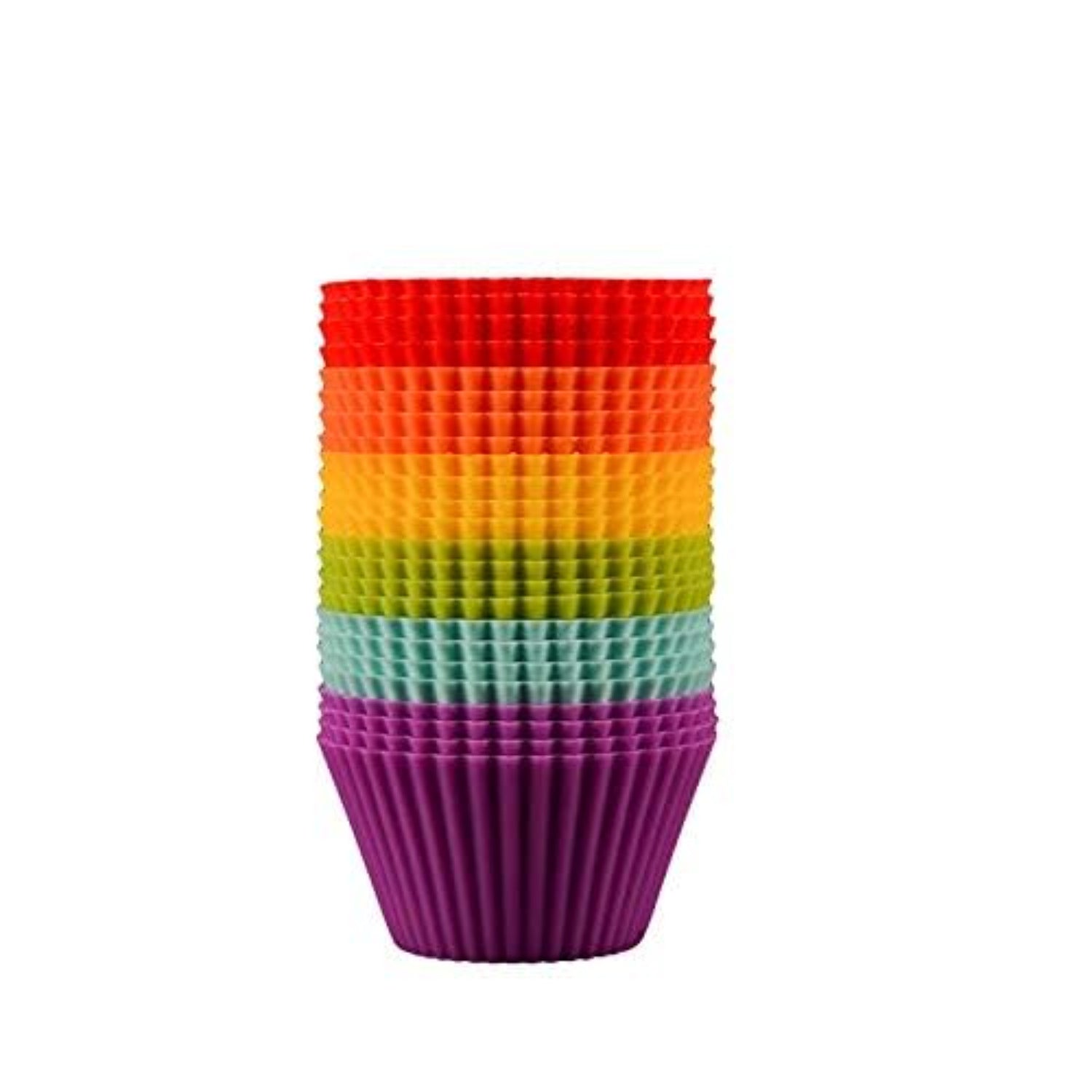 Silicone Reusable Round Muffin Moulds, Set of 24, Multicolor