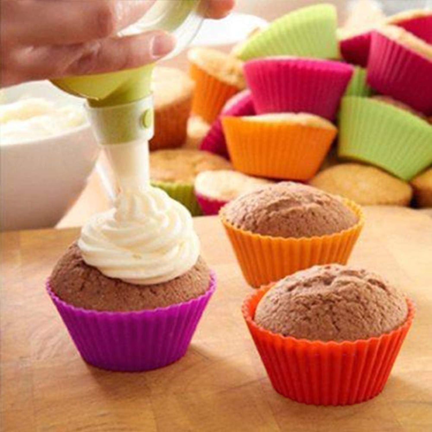 Silicone Reusable Round Muffin Moulds, Set of 24, Multicolor