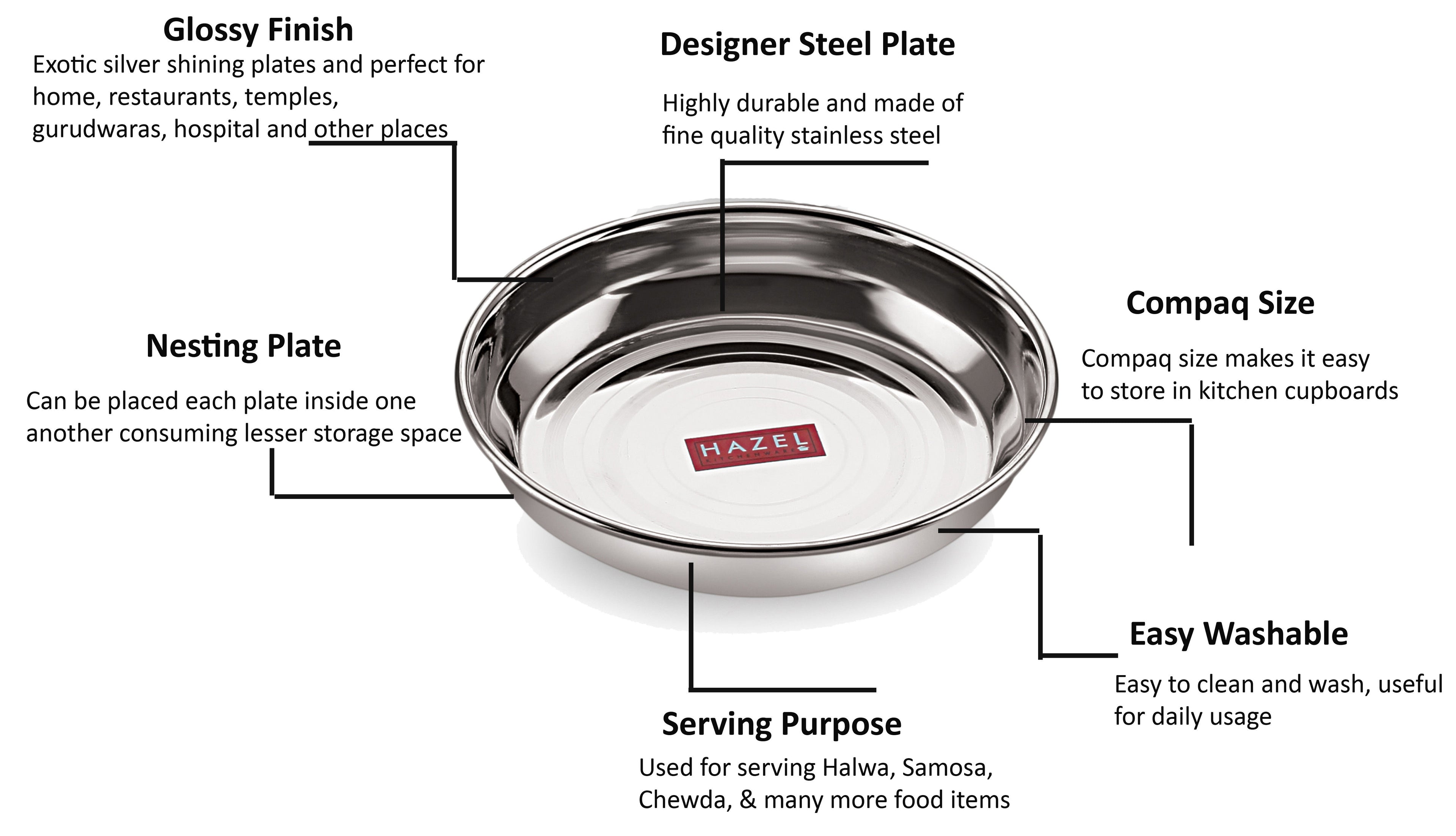 Stainless Steel Small Snack Plates Set, 150 ml, Set of 3