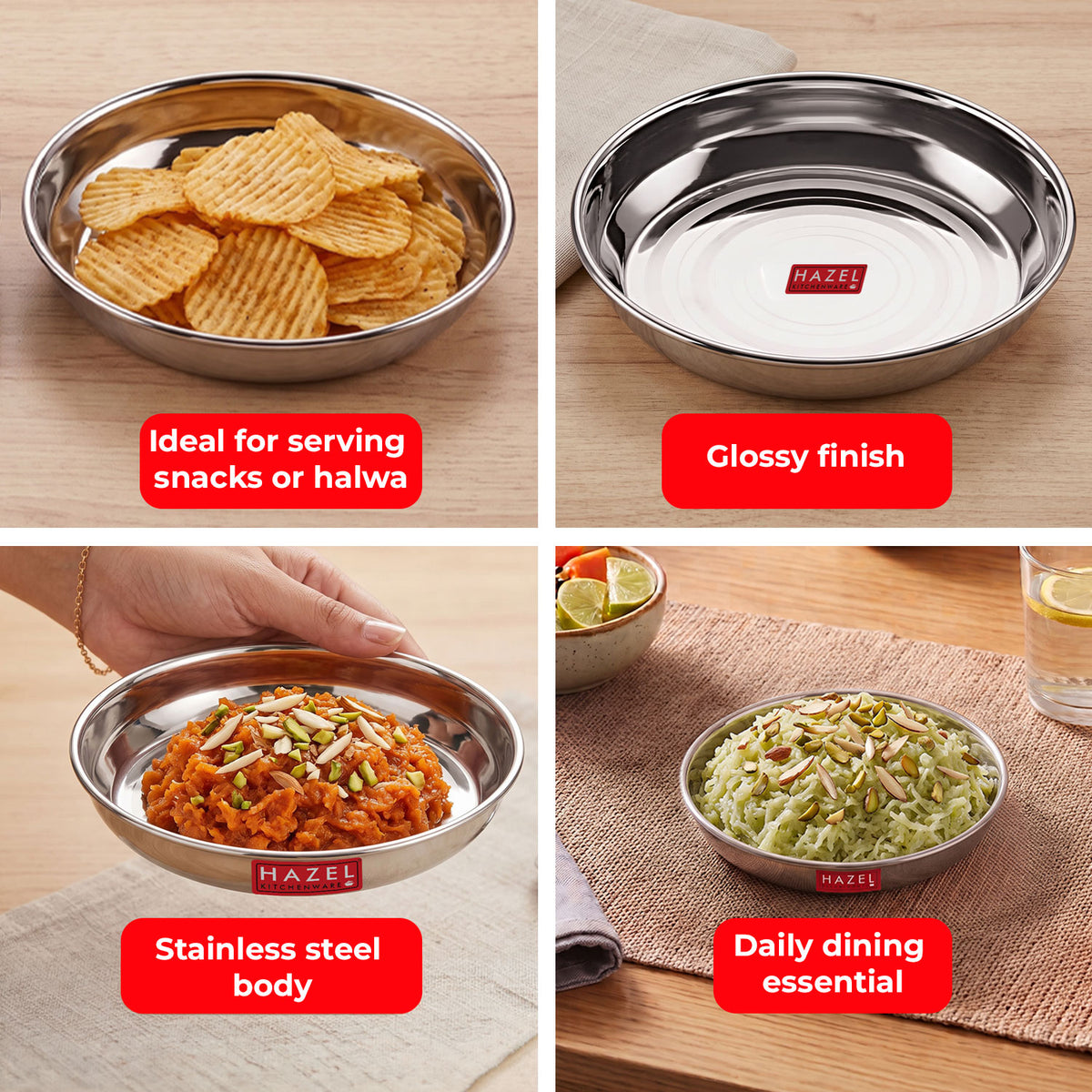 Stainless Steel Snack Dish Plates, Small Serving Plates for Daily Use