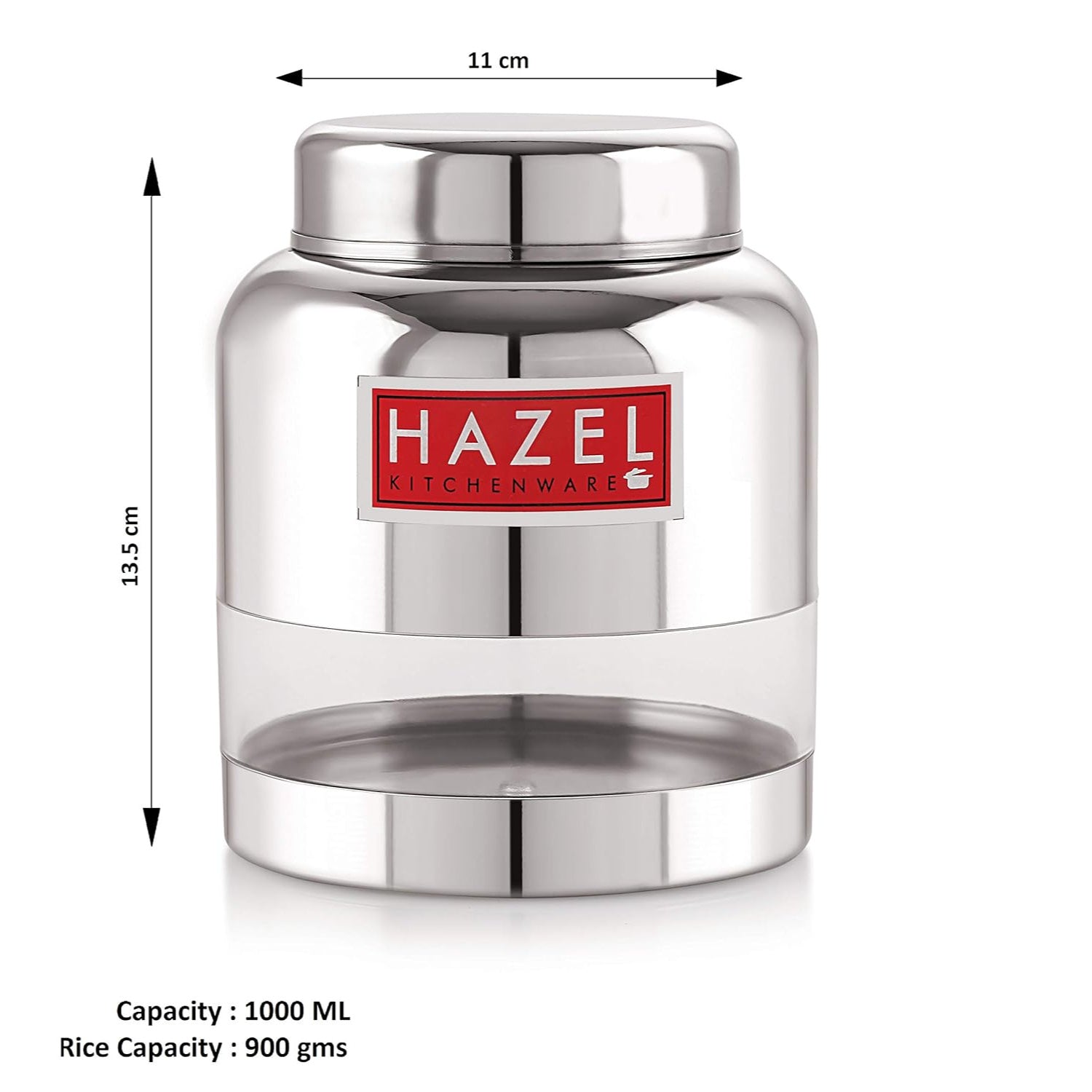 Stainless Steel Transparent Airtight See Through Container Barni Set of 4, 1000 ml