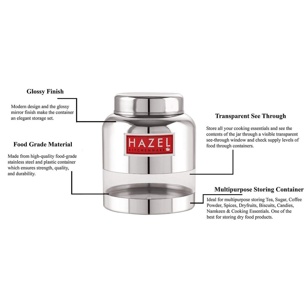 Stainless Steel Transparent Airtight See Through Container Barni Set of 4, 1000 ml