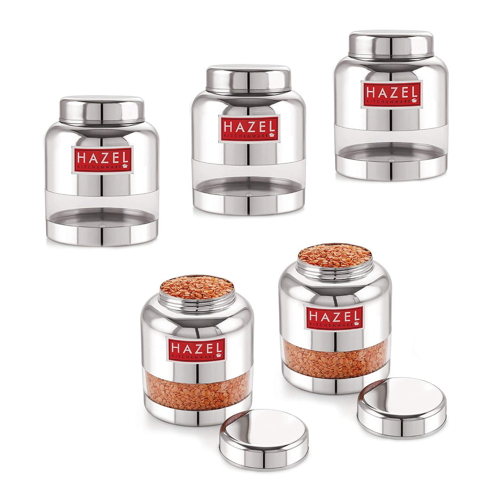 Stainless Steel Transparent Airtight See Through Container Barni Set of 5, 1000 ml