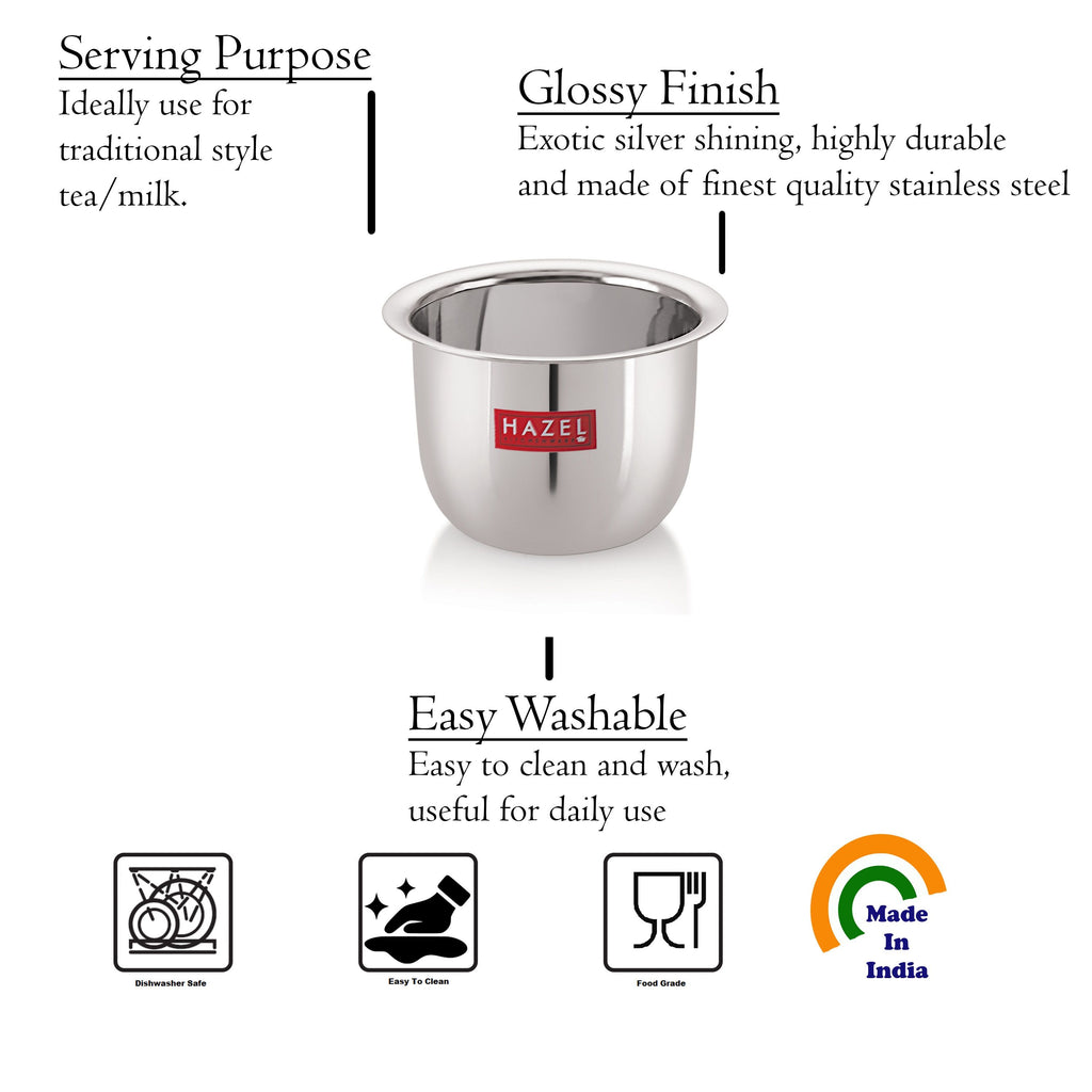 Stainless Steel Tea Glasses Large Coffee Milk Serving Glass Patra Pela Set of 2, 10 cm, 200 ml