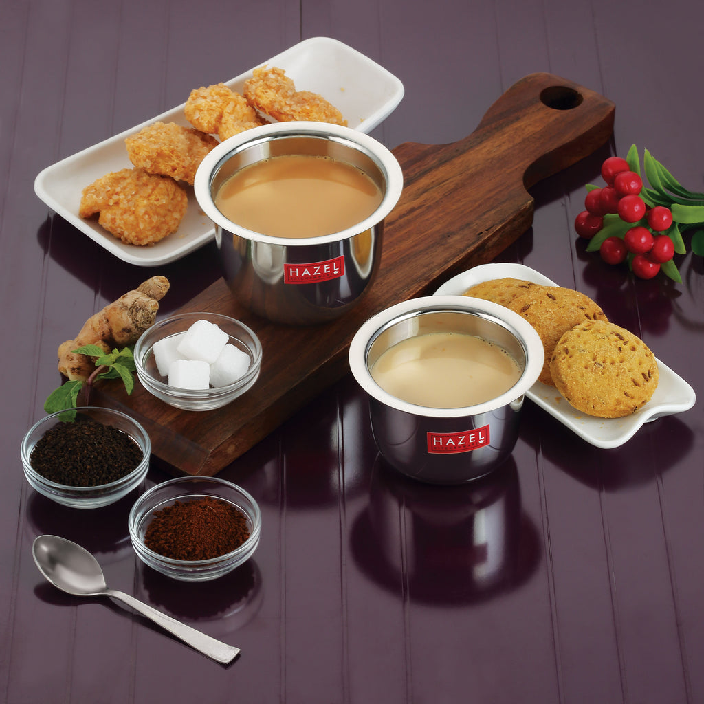 Stainless Steel Tea Glasses Large Coffee Milk Serving Glass Patra Pela Set of 3, 10 cm, 200 ml