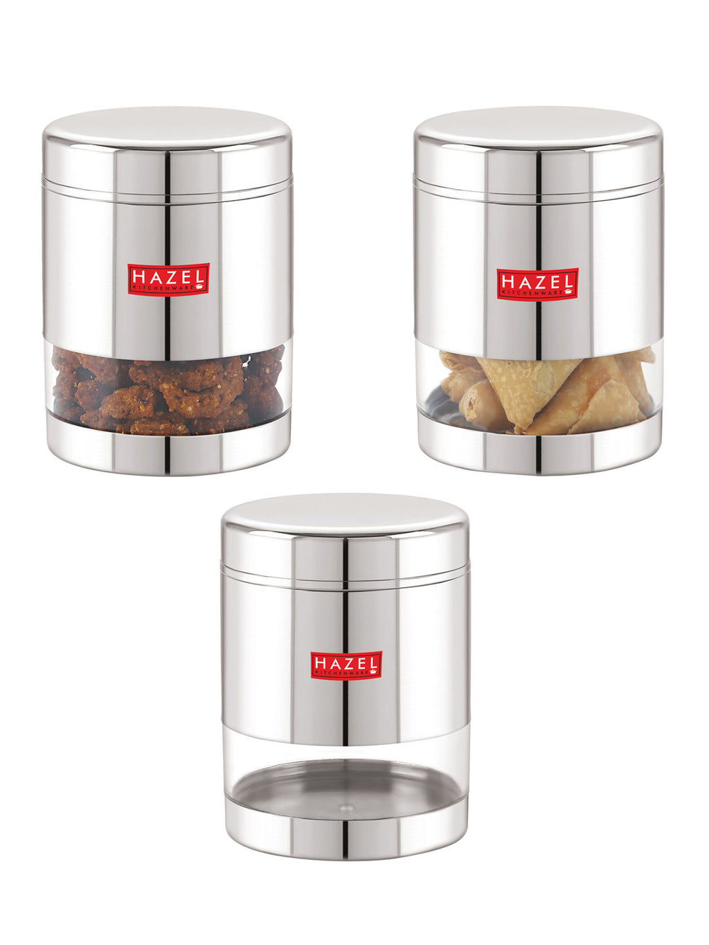 Stainless Steel See Through Glossy Finish Storage Container, Jar Dabba, Set of 3, 800 ml