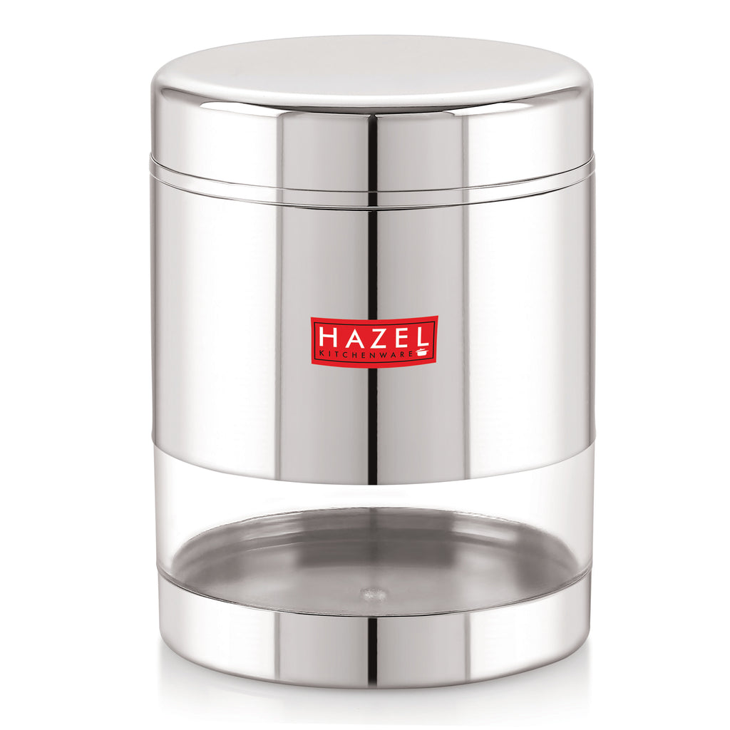 Stainless Steel See Through Glossy Finish Storage Container, Jar Dabba, Set of 3, 800 ml