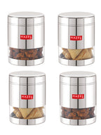 Stainless Steel See Through Glossy Finish Storage Container, Jar Dabba, Set of 4, 800 ml