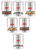 Stainless Steel Kitchen Storage Transparent See Through Glossy Finish Jars Dabba, Set of 6, 800 ML, Silver